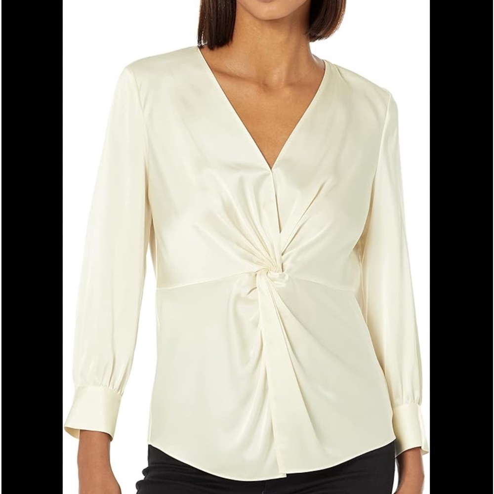 Theory twist blouse rice soft satin size 6 cream new with tags